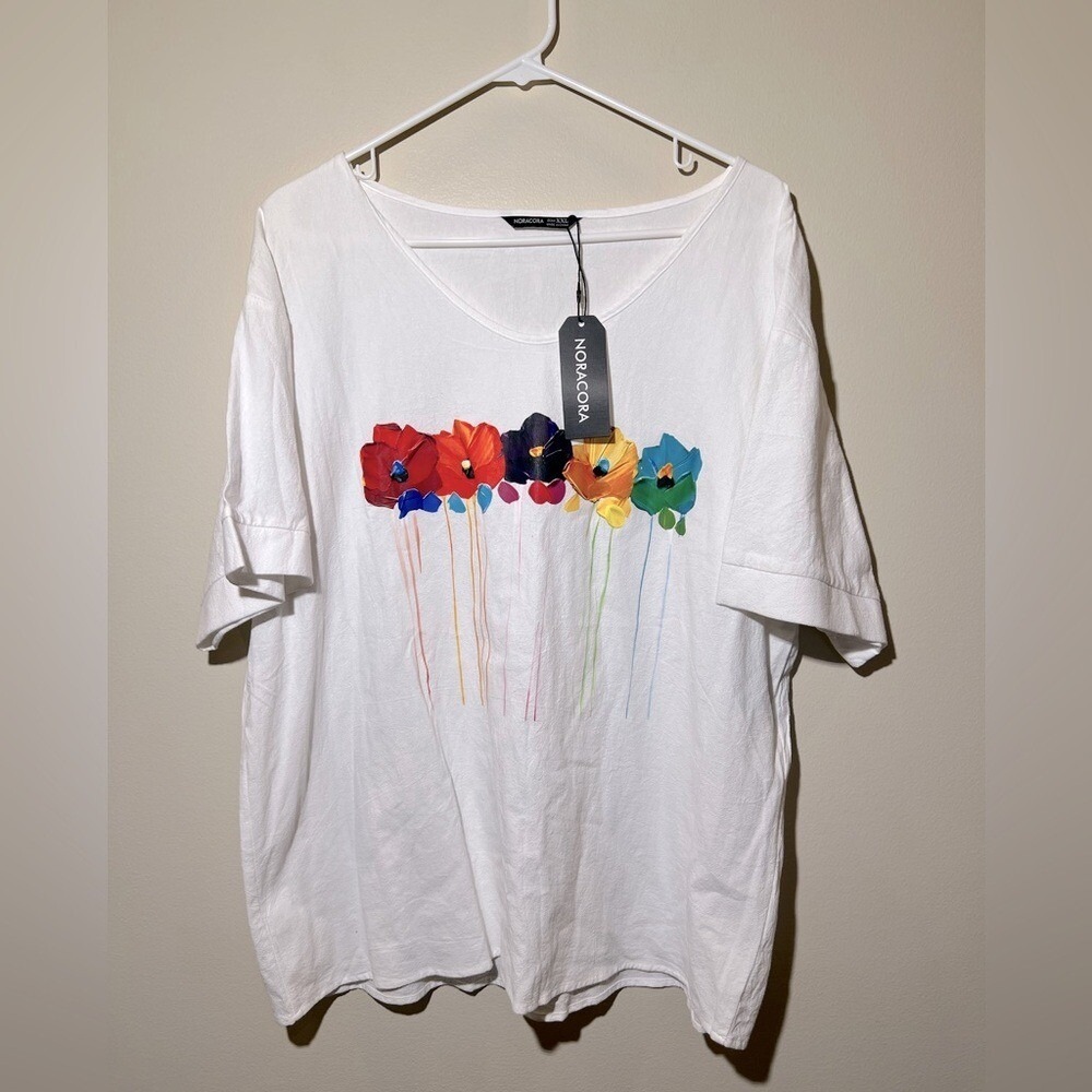 Nora Cora White‎ Floral Short Sleeve Tee Women XXL Plus Size Colorful Cotton New